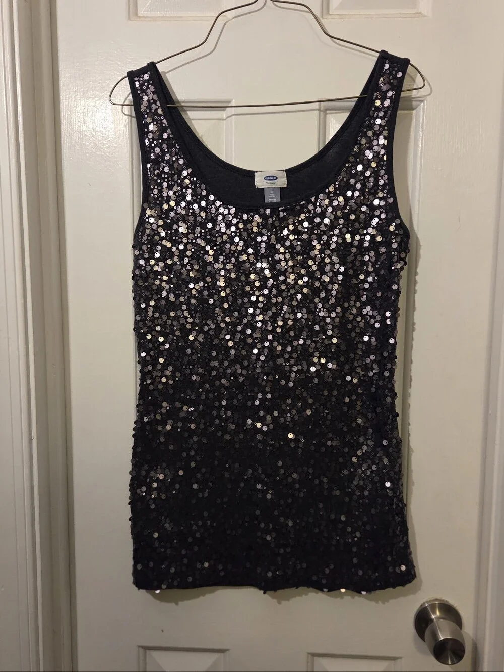 Old Navy Women's Charcoal Sequin Sleeveless Tank Top Sparkle Camisole. Size L. - Picture 2 of 12